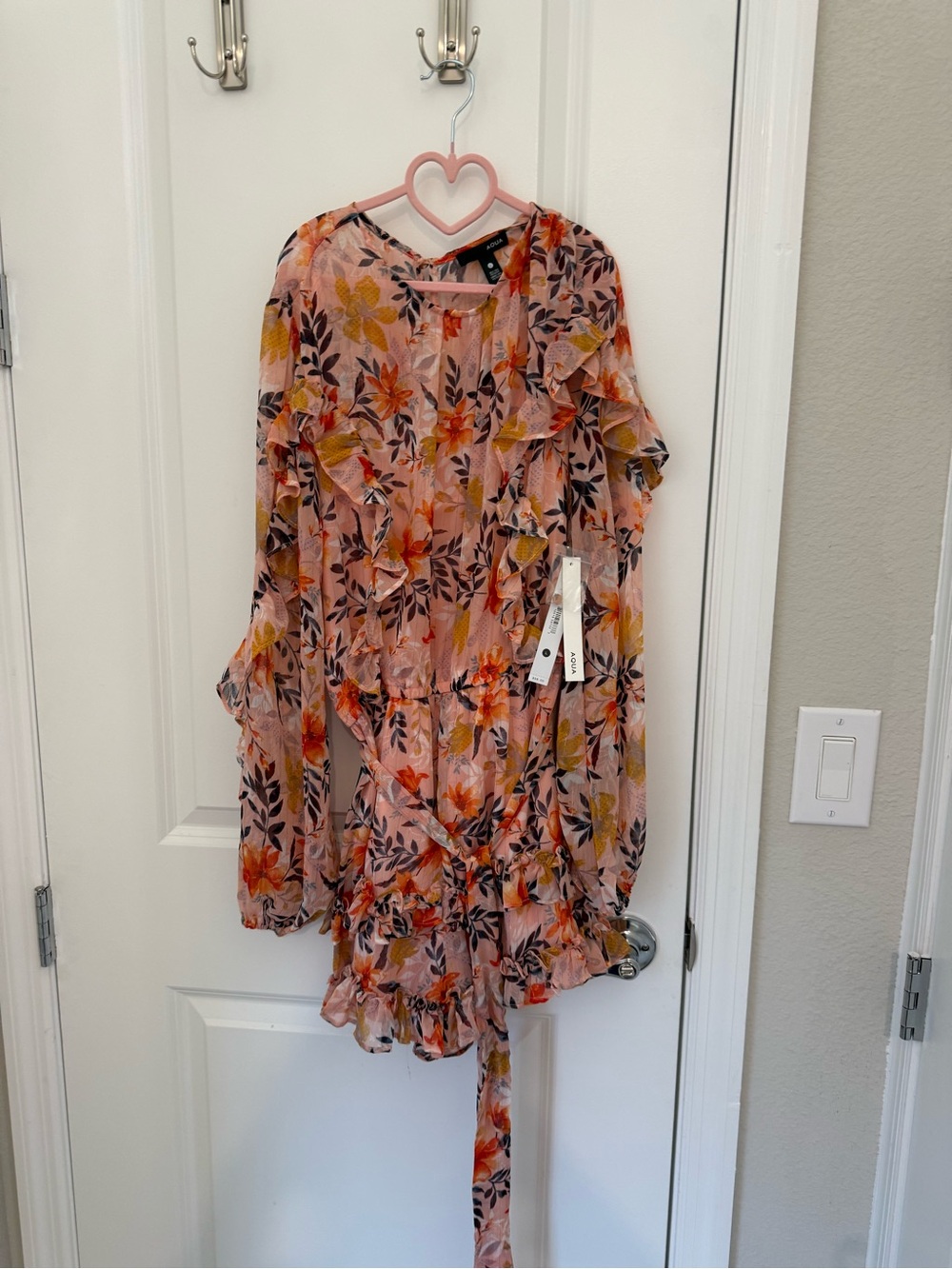 Aqua Peach Floral Ruffle Romper SIZE L NWT